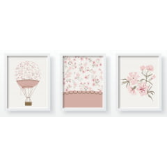 Quadro Decorativo Infantil Floral Balões Rosa Menina -QD56