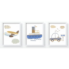 Quadro Decorativo Infantil Carrinhos Avioes Barcos