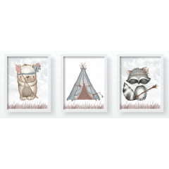 Quadro Decorativo Infantil Floresta Animais Indinhos