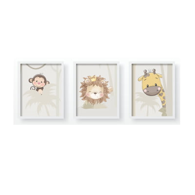 Quadro Decorativo Infantil floresta safari animais árvores - QD391