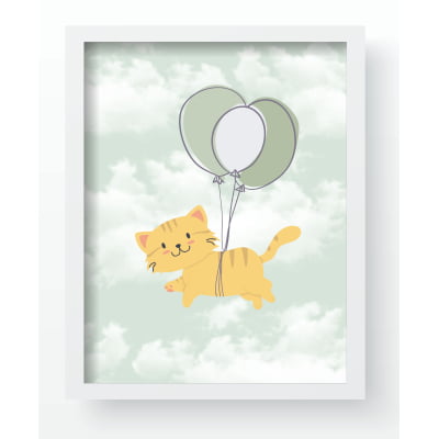 Quadro Decorativo Infantil Gatos no balão verde QD256