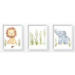 Quadro Decorativo Infantil Leãozinho e Elefantinho  Aquarela  Papel de parede  infantil, Enxovais para Bebê, Kits Berço, Kit Cama, faixa decorativa, régua do crescimento, quadros decorativos infantil.