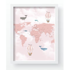 Quadro Decorativo Infantil Mapa Mundi Baloes Rosa Papel de parede  infantil, Enxovais para Bebê, Kits Berço, Kit Cama, faixa decorativa, régua do crescimento, quadros decorativos infantil.