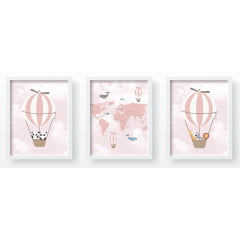 Quadro Decorativo Infantil Mapa Mundi Baloes Rosa Papel de parede  infantil, Enxovais para Bebê, Kits Berço, Kit Cama, faixa decorativa, régua do crescimento, quadros decorativos infantil.