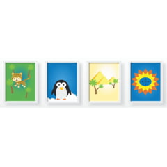 Quadro Decorativo Infantil Mapa Mundi Colorido Bebe Animais