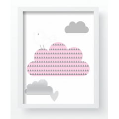 Quadro Decorativo Infantil Nuvens Passarinhos Rosa Cinza  Papel de parede  infantil, Enxovais para Bebê, Kits Berço, Kit Cama, faixa decorativa, régua do crescimento, quadros decorativos infantil.