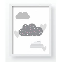 Quadro Decorativo Infantil Nuvens Passarinhos Rosa Cinza  Papel de parede  infantil, Enxovais para Bebê, Kits Berço, Kit Cama, faixa decorativa, régua do crescimento, quadros decorativos infantil.