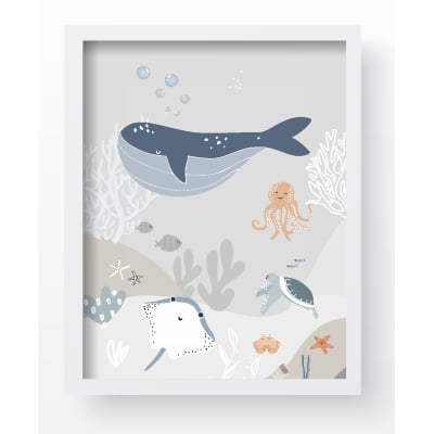 Quadro Decorativo Infantil  Fundo do Mar Azul 