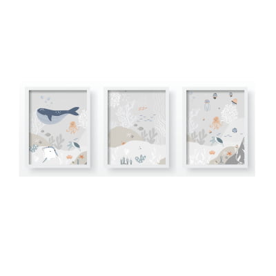 Quadro Decorativo Infantil Fundo do Mar Azul Animais Marinhos - QD635