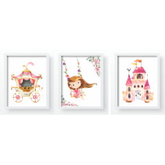 Quadro Decorativo Infantil de parede Menina Princesa no Balanço com Flores