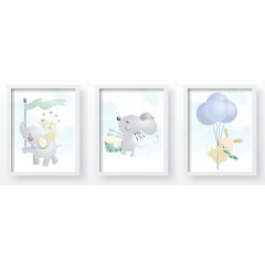 Quadro Decorativo Infantil Safari Animais  Musical Azul Papel de parede  infantil, Enxovais para Bebê, Kits Berço, Kit Cama, faixa decorativa, régua do crescimento, quadros decorativos infantil.