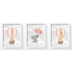 Quadro Decorativo Infantil Safari Raposinha Girafa Elefantinha Rosa amarela Lilas Papel de parede  infantil, Enxovais para Bebê, Kits Berço, Kit Cama, faixa decorativa, régua do crescimento, quadros decorativos infantil.