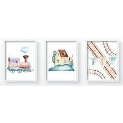 Quadro Decorativo Infantil Aviões Trenzinho Menino - QD39 Papel de parede  infantil, Enxovais para Bebê, Kits Berço, Kit Cama, faixa decorativa, régua do crescimento, quadros decorativos infantil.