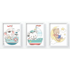 Quadro Decorativo Infantil Ursinho Navio Lua