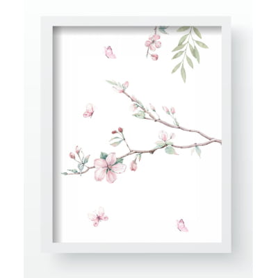 Quadros Decorativo floral borboletinhas rosas flores pássaro Infantil QD482