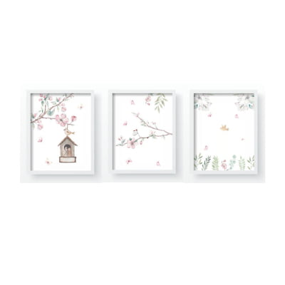 Quadros Decorativo Infantil Floral Borboletas Jardim - QD482