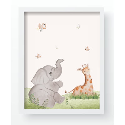 Quadros Decorativos Safari  animais floresta árvore Quarto infantil bebê- QD541