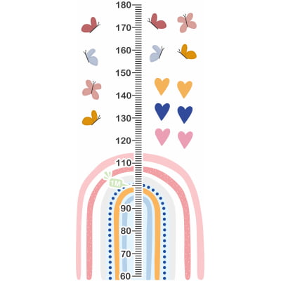 Régua do Crescimento arco-íris borboletinhas corações Infantil bebê - RG569