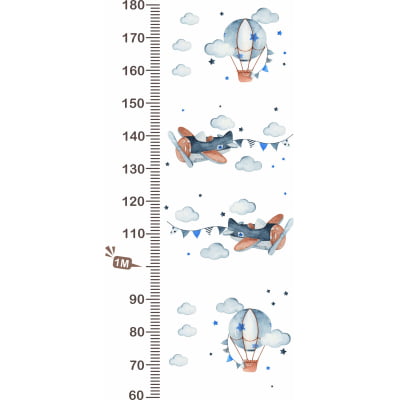 Adesivo Régua do Crescimento Infantil Balões e Aviões