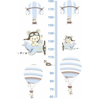 Régua do Crescimento Infantil Ursinho Aviador e Balonista