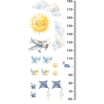 Régua do Crescimento avião céu azul passarinhos infantil
